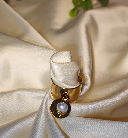 Bague perle blanc en acier inoxydable