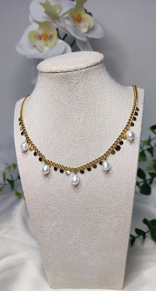 Collier perle blanc en acier inoxydable
