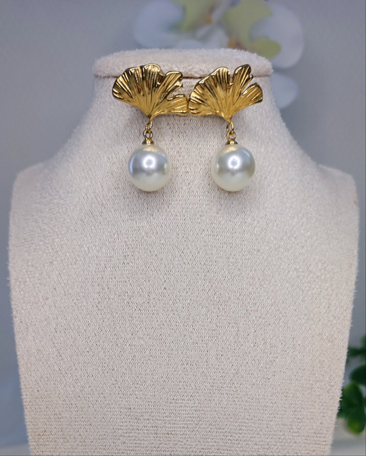 Boucles d'oreilles perle blanc en acier inoxydable