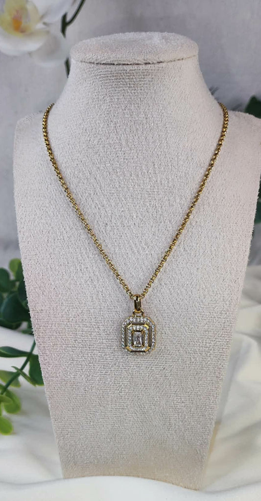 Collier rectangle strass