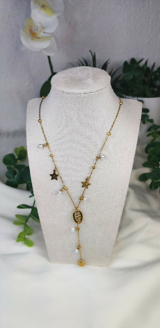 Collier pendentif perles & étoiles _ élégance céleste