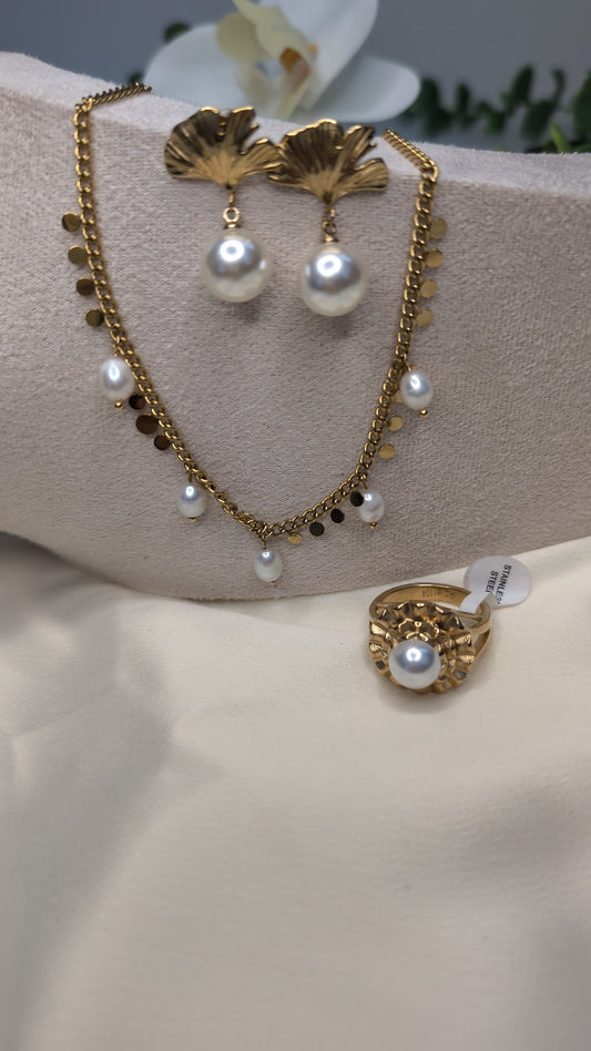 Ensemble perle blanc en acier inoxydable