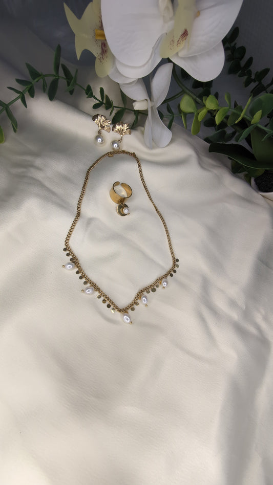 Ensemble perle blanc en acier inoxydable
